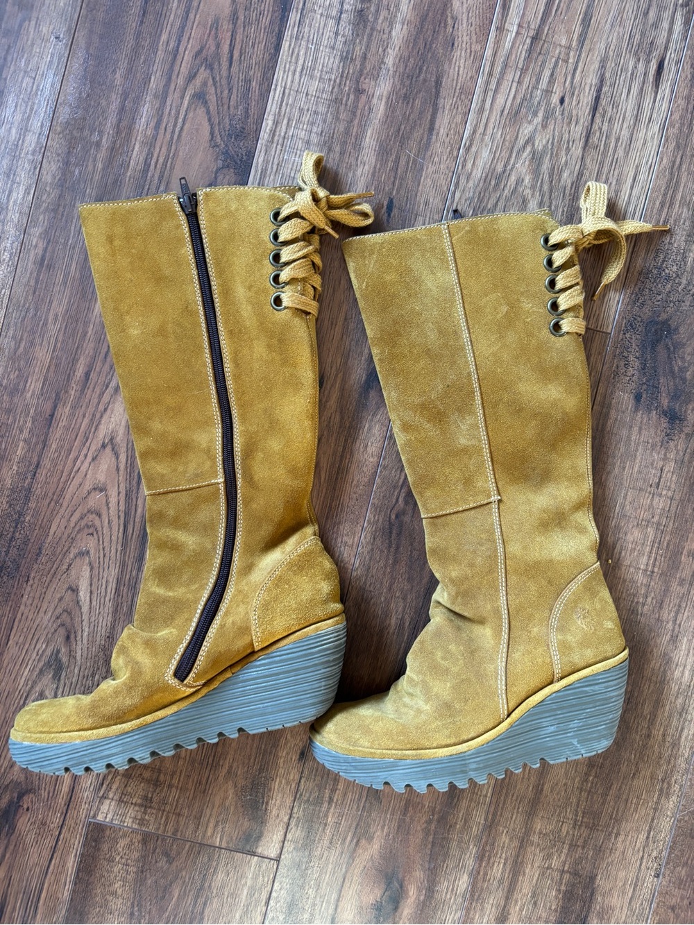 Fly London Women's Suede Lace-Up Boots in Mustard